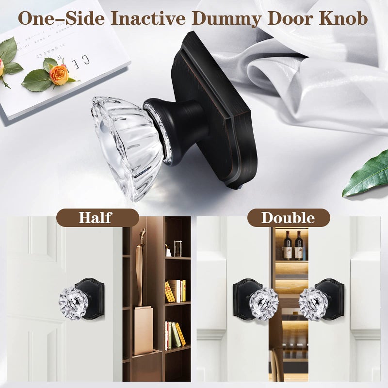 CLCTK 2 Pack Glass Dummy Door Knobs, Antique Inactive Crystal Half-Dummy Door Knobs for Hall and Closet, Oil Rubbed Bronze - Image 5